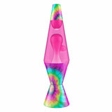 Lava Lamp | Pink Tie Dye with vibrant tie dye base, pink liquid, and wax flowing inside a classic lava lamp shape.