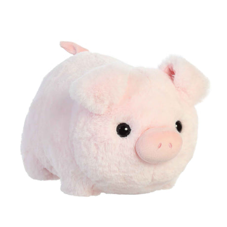 Spudster Pig Cutie plush toy, soft pink pig with round body, folded ears, and adorable fluffy texture.