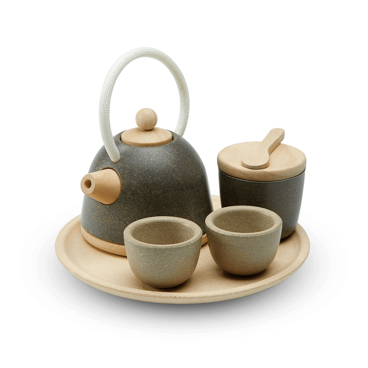 Classic Tea Set with teapot, two cups, pitcher, tray, and caddy spoon for imaginative pretend play.