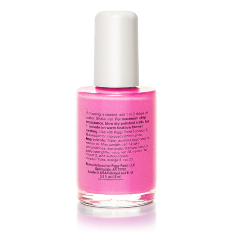 Bottle of Nail Polish Jazz it Up bright pink shimmer non-toxic water-based polish safe for all ages