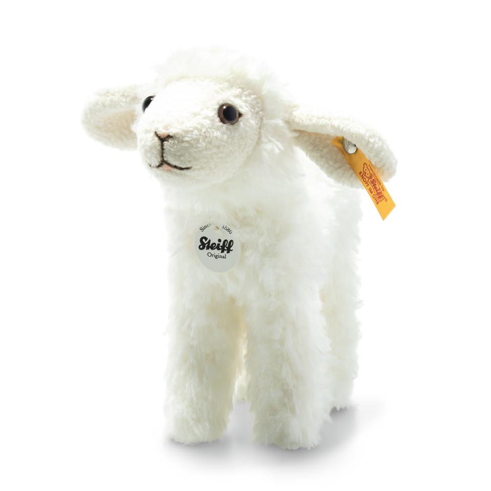 Lamb Anni cream soft plush toy with safety eyes and button ear, approx. 6 inches, machine washable at 30°C