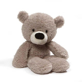 Teddy Bear Fuzzy Grey plush with fuzzy gray fabric, floppy arms and legs, and a cute sideways smile, perfect for cuddling.