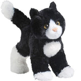 Black & White Cat Snippy plush toy, soft short-haired black and white cat, 8 inches tall, friendly and adorable stuffed animal.