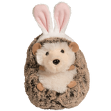 Hedgehog Spunky with Bunny Ears plush toy wearing pink bunny ears with cappuccino tips and cream accents.