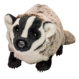 Soft plush Badger Barry with realistic black and white markings and cuddly gray coat, perfect for hugs and play.