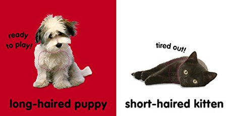 Touch & Feel Puppies and Kittens board book featuring textured long-haired puppy and short-haired kitten for sensory play.