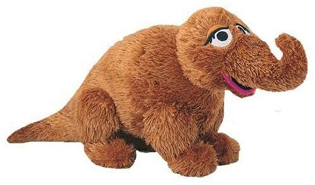 Snuffleupagus plush shows soft, cuddly 16-inch stuffed toy with detailed features for kids 2 and up.