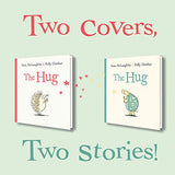 The Hug product image showing two flipbook covers featuring a hedgehog and tortoise with stars between them.