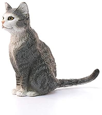 Gray and white sitting cat figurine with detailed fur and expressive eyes for Cat Sitting product.