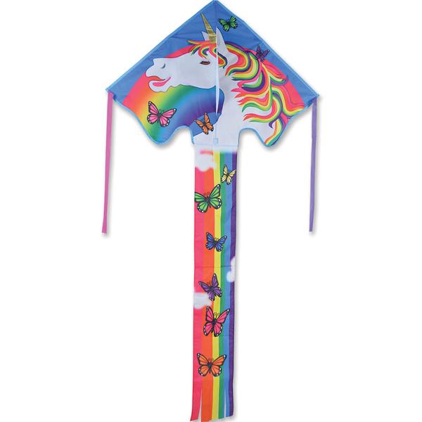 46" Easy Flyer Kite | Magical Unicorn with colorful rainbow, butterflies, and simple assembly for easy flying fun.