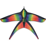 Rainbow Skylark Kite with vibrant rainbow gradient fabric and bird-inspired design, ideal for easy assembly and flying.