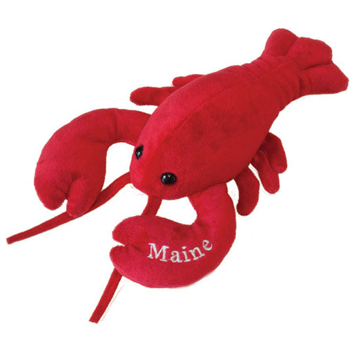 Lobster Lobbie Maine 10in plush toy with embroidered Maine on claw, bright red and perfect for ages 3 and up.