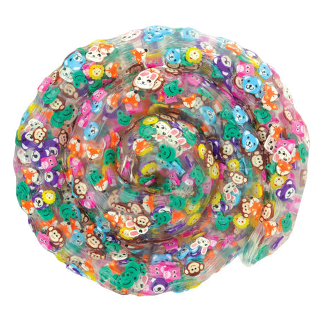 Colorful swirl of Hide Inside! Party Animals Thinking Putty with six playful animal faces embedded inside.