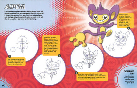 How to Draw Pokemon Deluxe Edition showing step-by-step Aipom drawing instructions for kids and beginners.