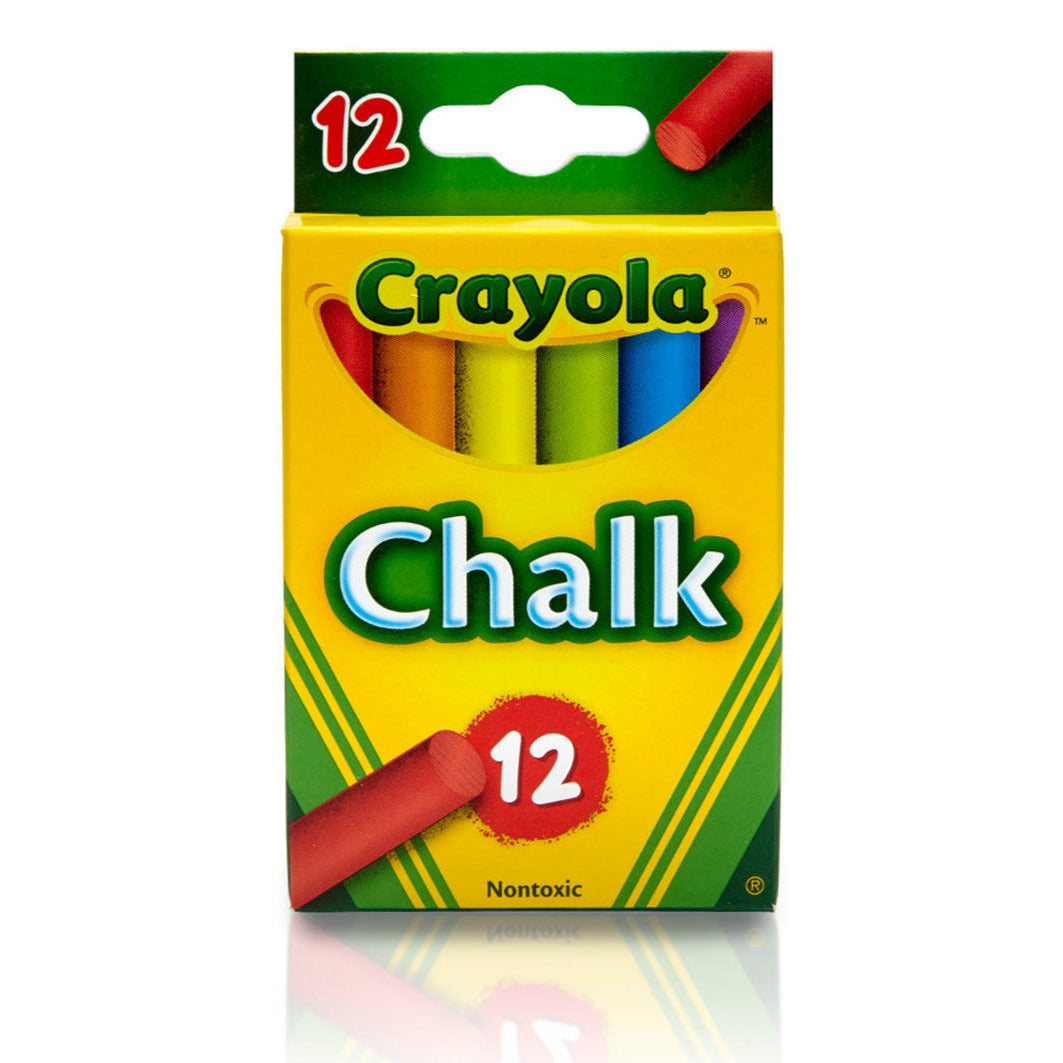 Crayola Chalk Colored box of 12 vibrant chalk sticks in red, orange, yellow, green, blue, and violet for indoor and outdoor fun.