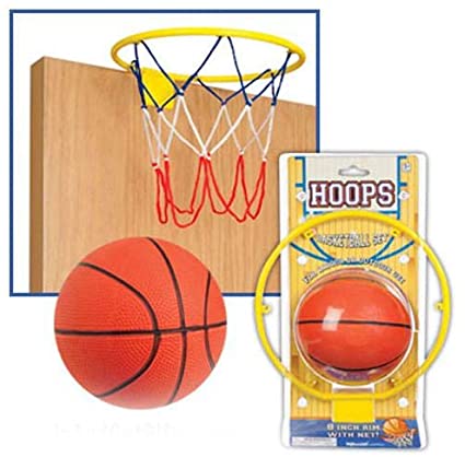 Hoops Basketball Set with door-mountable hoop, 8-inch rim, and mini orange basketball for indoor and outdoor play.