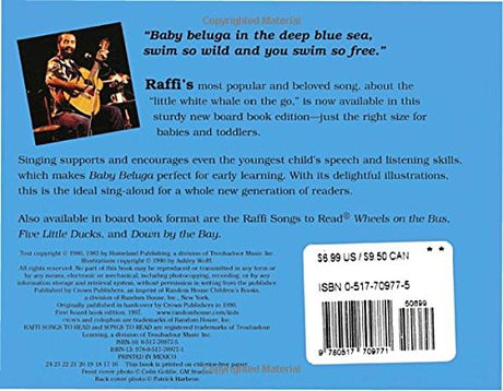 Baby Beluga board book cover with Raffi singing and song lyrics for babies and toddlers early learning.