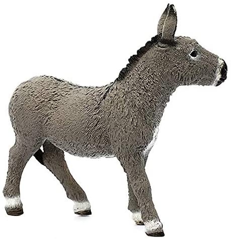Donkey figurine showing a sure-footed, balanced animal with textured gray fur and detailed features.