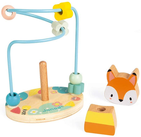 Pure Fox Stacker Bead Maze with wooden fox, colorful beads, and base for motor skill development.