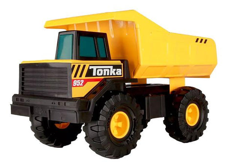 Tonka Mighty Dump Truck with sturdy steel construction and movable bed for unloading, perfect for kids ages 3 and up.