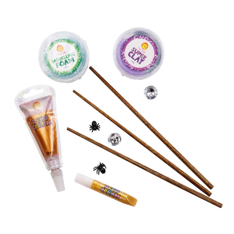 Magic Wand Kit | Spellbound with wooden wands, Super Clay, Deco Cream, modelling foam, spider decorations, and jewels.