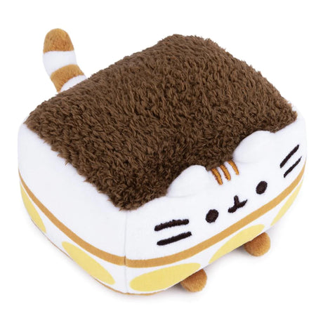 Pusheen Tiramisu plush features a soft, squishy dessert design with Pusheen’s face, brown topping, and yellow ladyfingers.