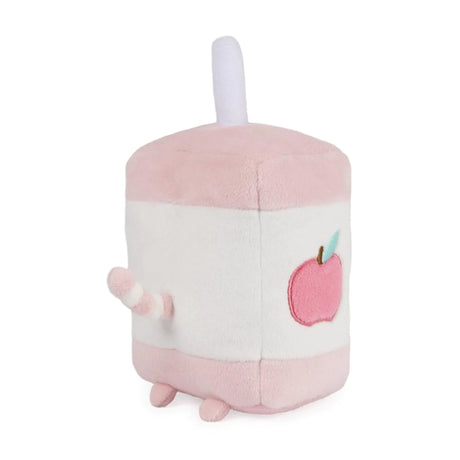 Pusheen Juice Box plush featuring soft pink and white colors with embroidered apple details and a straw.