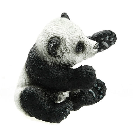 Panda Cub figurine playing with paws raised, detailed texture captures the charm of a playful baby panda cub.