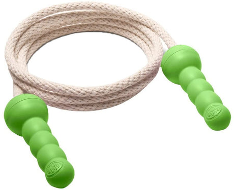 Green Toys Jump Rope with 100% cotton rope and green recycled plastic handles, eco-friendly and adjustable length.