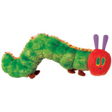 The Very Hungry Caterpillar plush beanbag in green with a red head and purple antennae, soft and cuddly toy.