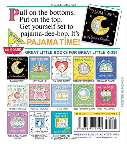 Pajama Time book cover by Sandra Boynton with playful bedtime characters and colorful illustrations for toddlers.