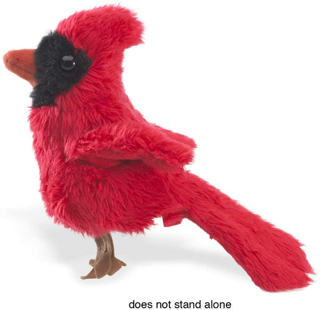 Cardinal Finger Puppet plush toy in bright red with black face details and soft feathers, perfect for imaginative play.