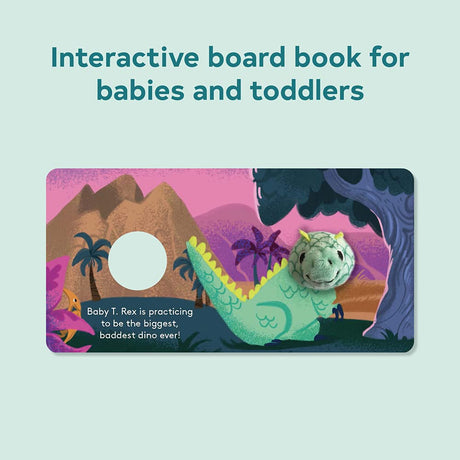 Baby T Rex with Finger Puppet interactive board book with plush dinosaur finger puppet for babies and toddlers.