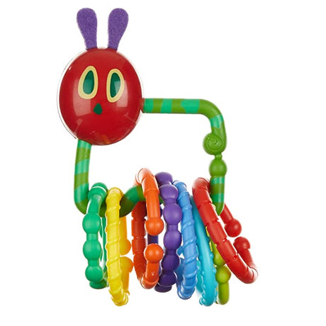 The Very Hungry Caterpillar Rattle Teether with Links features colorful textured rings for soothing teething comfort.