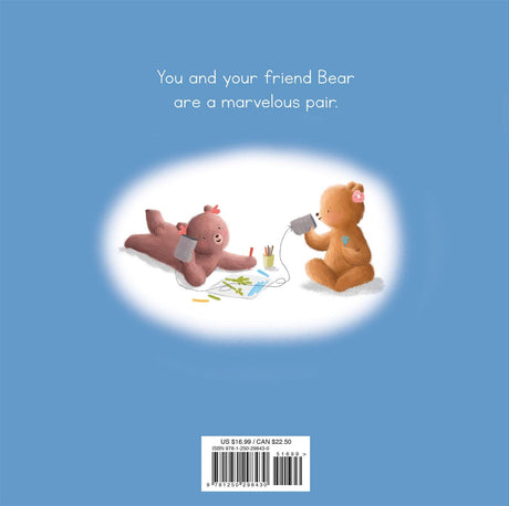 Back cover of How Do You Care for a Very Sick Bear showing two bears playing with cans and string phone.