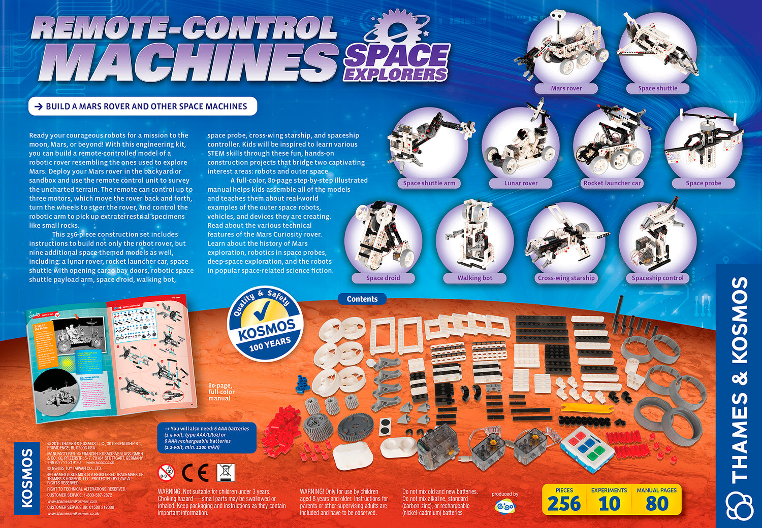 Remote Control Space Explorers kit with 256 pieces to build robotic Mars rover and other space models with remote control.