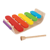 Wooden Xylophone with colorful keys and mallet made from recycled rubberwood for children's musical play and learning.