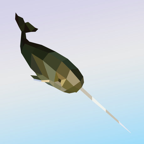 Low-poly narwhal illustration from Kids Paint by Sticker Under the Sea activity book for kids and crafters.