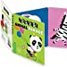 TummyTime Animal Parade fold-out baby book with colorful animals and high-contrast black and white patterns.
