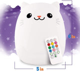 LED Nightlight | Cat with remote control, soft silicone, glowing colors, and portable design for kids and parents.