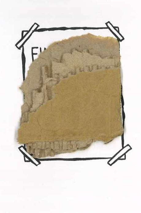 Wreck This Journal page with torn brown cardboard taped for creative destruction and interactive art activities.