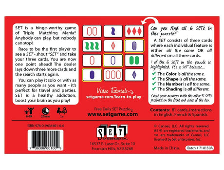 Image of the Set game showing colorful cards with different shapes, numbers, and shadings for the game Set.