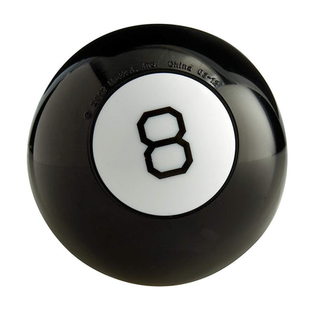 Classic black Magic 8 Ball showing the number 8 on top, a fun toy for yes or no questions.