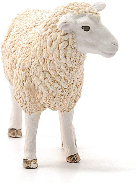 Sheep figurine showing detailed cuddly wool texture, perfect for children aged 3-8 years, measuring 3.46 x 1.22 x 2.36 inches.