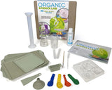 Organic Science Lab with eco-friendly tools, balloons, beaker, test tubes, and activity book for 30 organic chemistry experiments.