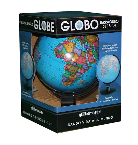 Trekker Globe 6-inch desktop political globe showing countries, capitals, and boundaries in vibrant colors.