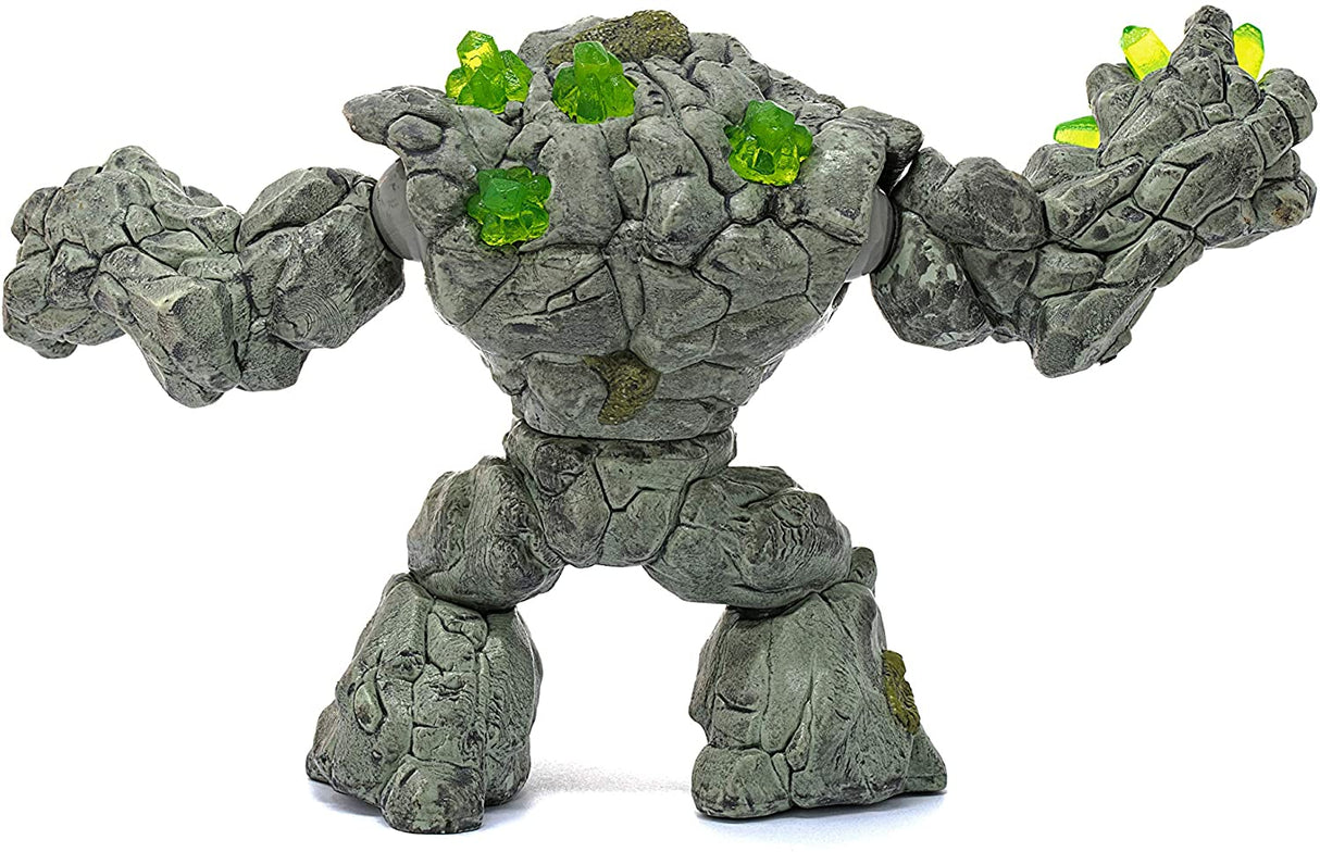 Eldrador Creatures | Stone Monster toy figure made of cracked stone with glowing green crystals on its back and fists.