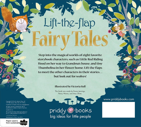 Fairy Tales Lift the Flap book cover with illustrated forest scene and fairy tale characters inviting children to explore the story.