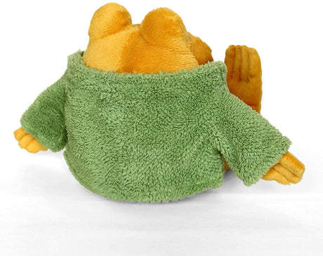 Toad plush toy wearing a soft green furry jacket with open arms, shown from the back in a friendly pose.
