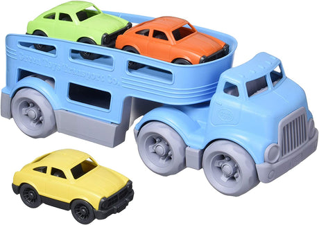 Blue Car Carrier toy with detachable trailer and three colorful Mini Cars for imaginative play and motor skill development.